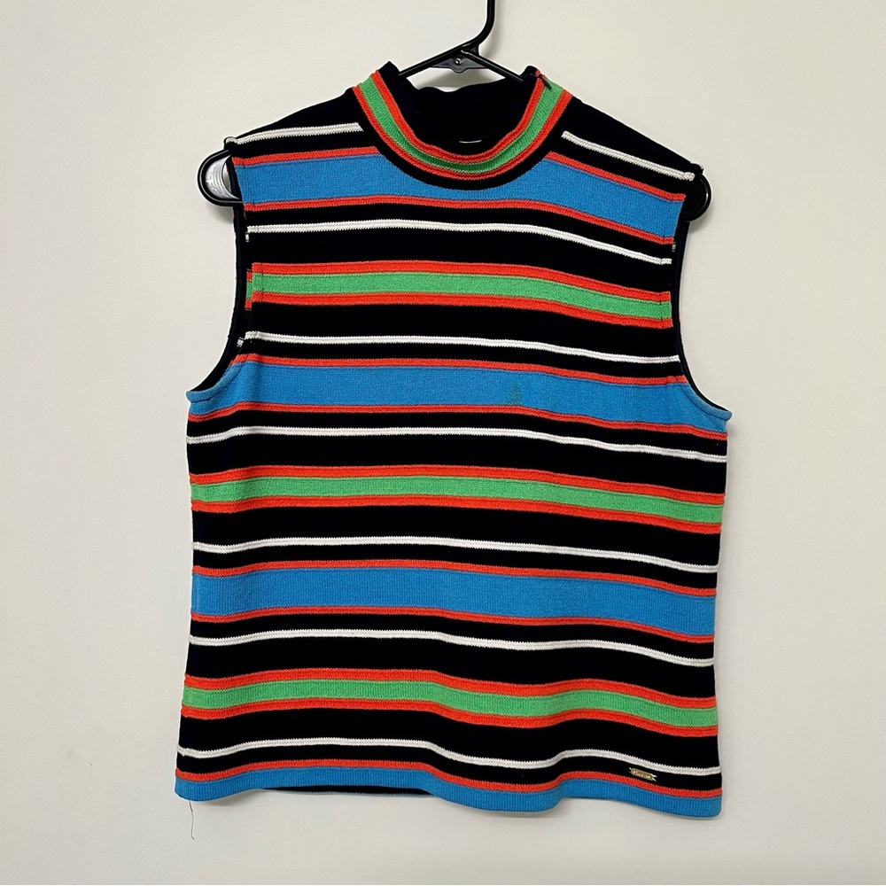 ST. JOHN SPORT By Marie Gray Santana Knit Striped Sleeveless Shell Tank Top